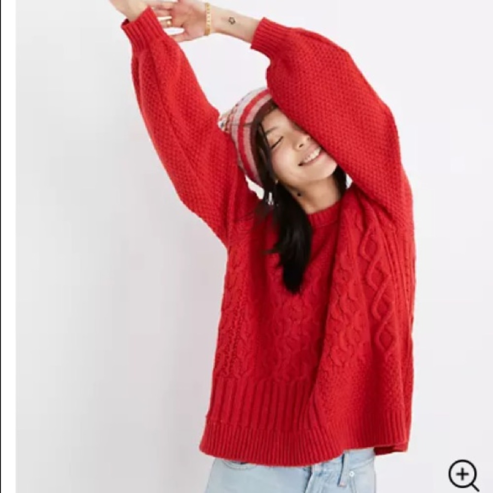 Madewell Cableknit Sweater in Red